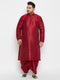 Vastramay Men's Plus Size Maroon Zari Weaved Kurta Dhoti Set
